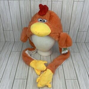 Hopearl Chicken Hat Plush Beanie w/ Ears Moving Jumping Pop Up Flying Wings NWT